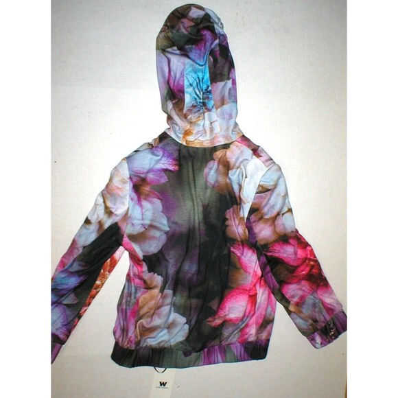 NWT $398 Womens 4 Designer Worth New York Jacket Hoodie Purple Blue Flowers Pin - Picture 3 of 4